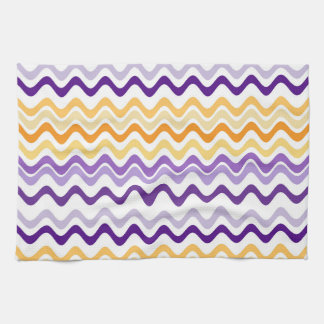 Wavy Groovy Stripes Purple and White Tea Towel
