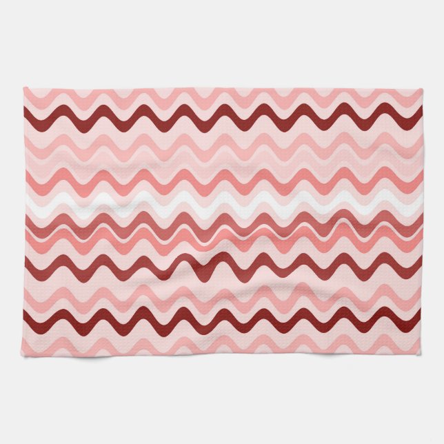Wavy Groovy Stripes Red and Pink Tea Towel (Horizontal)