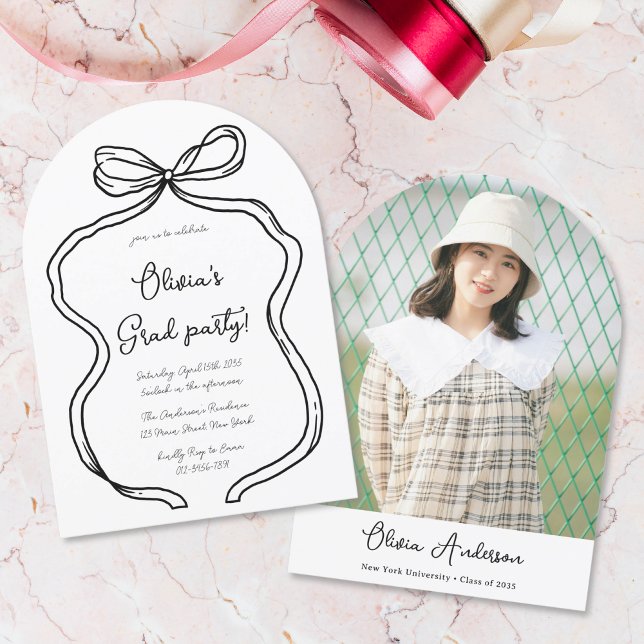 Wavy Hand Drawn Bow Photo Arch Graduation Party Invitation (Creator Uploaded)