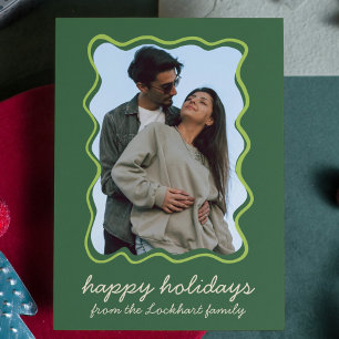 Wavy Hand Drawn Funky Whimsical Border Photo Holiday Card