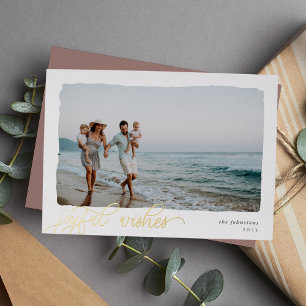 Wavy Horizontal Joyful Wishes Photo Foil Holiday Card