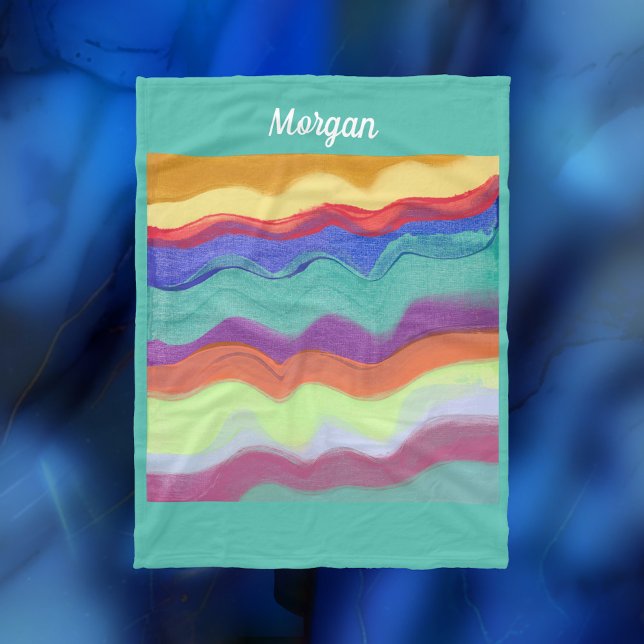 Wavy Horizontal Stripes, Abstract Art, Script Name Fleece Blanket (Creator Uploaded)
