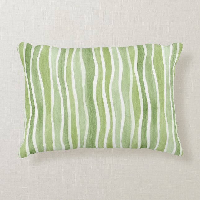 Wavy Lime Green Cream Stripes Decorative Cushion (Front)