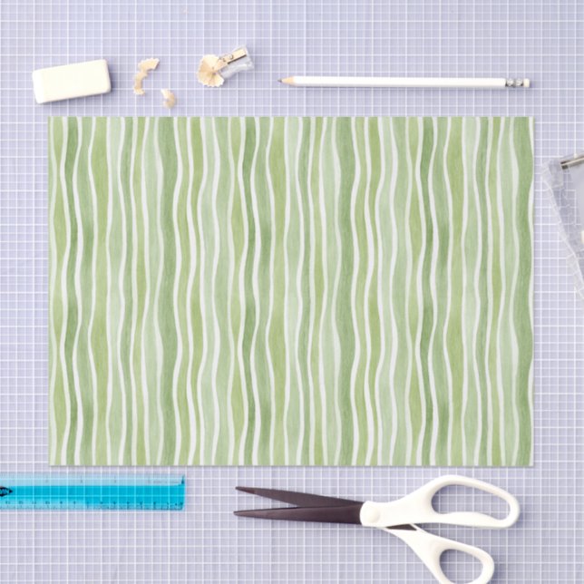 Wavy Lime Green Cream Stripes Tissue Paper (Craft)