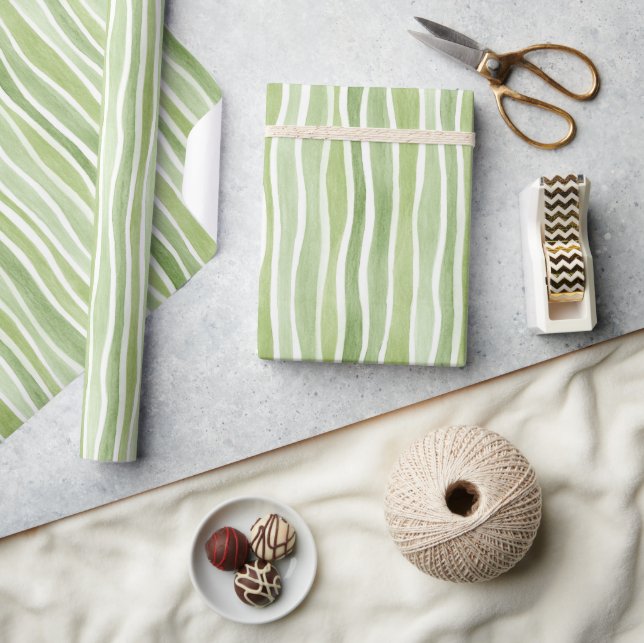 Wavy Lime Green Cream Stripes Wrapping Paper (Crafts)