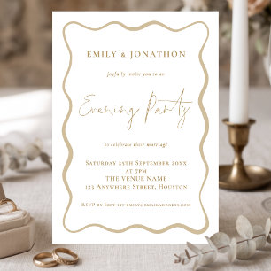 Wavy Line Border Gold Script Wedding Evening Party Invitation