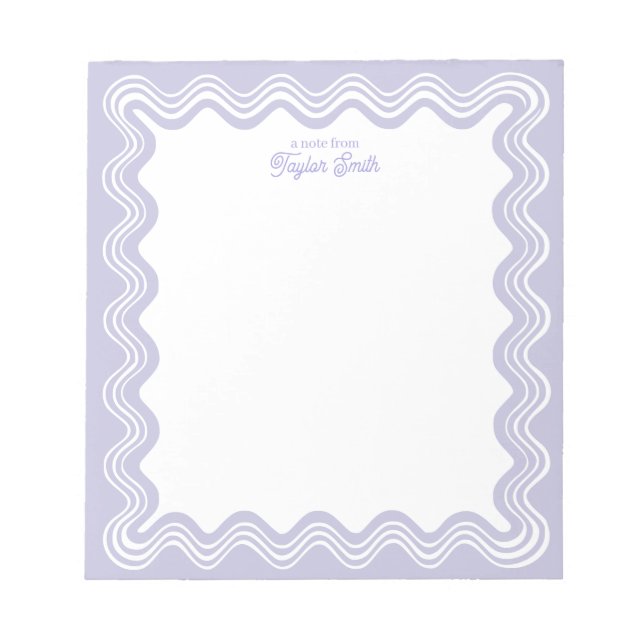 Wavy Line Border Lilac and White Personalized Name Notepad (Front)