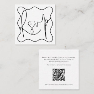 Wavy Line Border Script QR Code Wedding RSVP  Enclosure Card