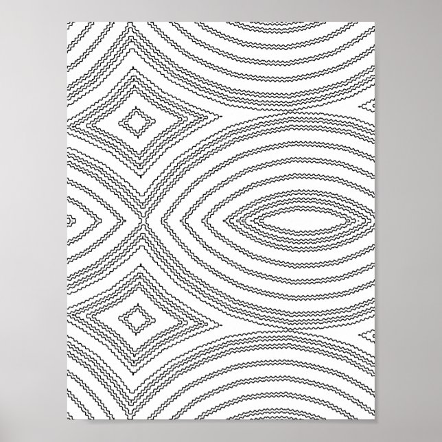 Wavy Line Diamond Pattern Colouring Page Design Poster (Front)