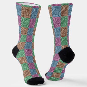 Wavy Line Pattern in Blue/Brown/Green/Purple Socks