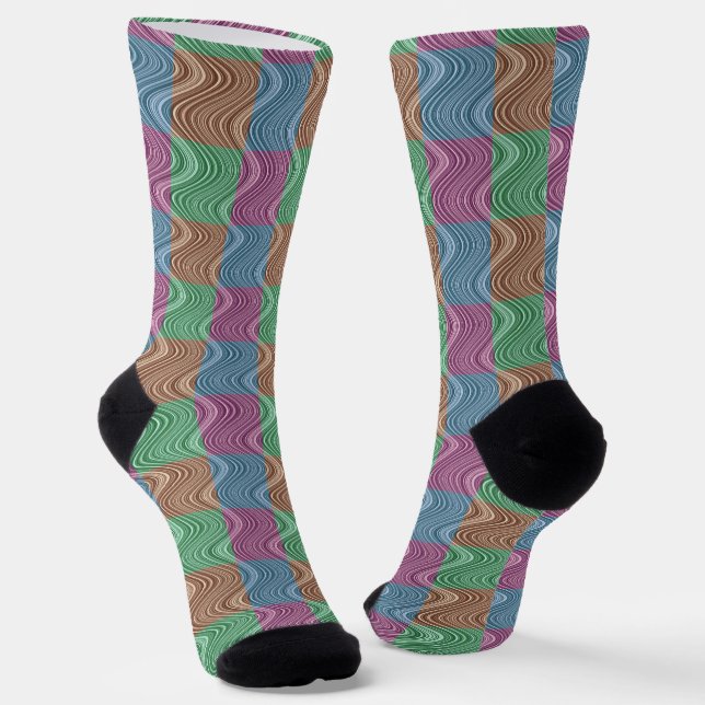 Wavy Line Pattern in Blue/Brown/Green/Purple  Socks (Angled)
