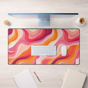 Wavy Lines Abstract Pattern Pink Retro Desk Mat