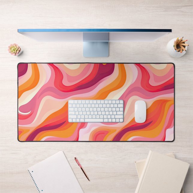Wavy Lines Abstract Pattern Pink Retro Desk Mat (Office 1)