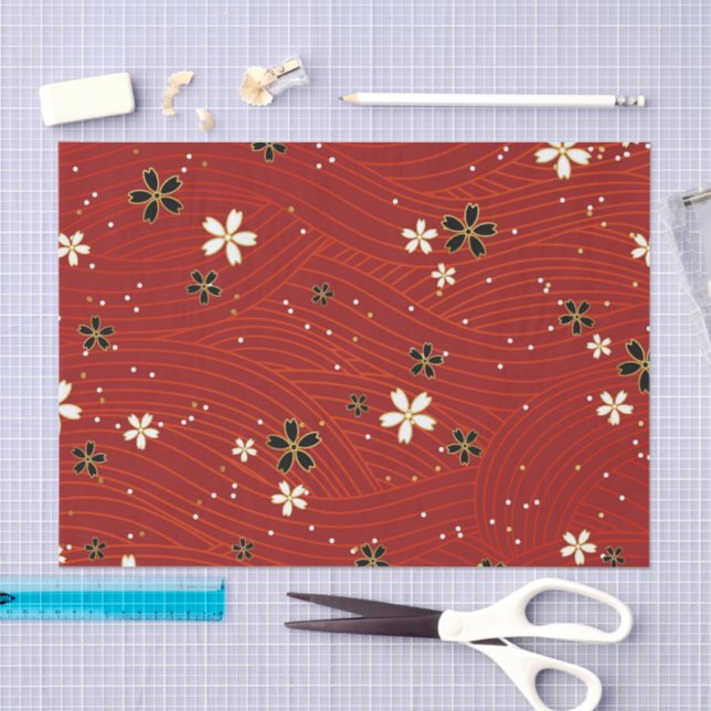 Wavy lines, adorned with black & white flowers tissue paper (Craft)