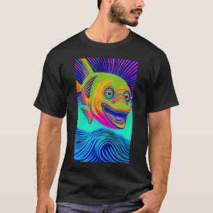 wavy lines big eyed fish under water smiling with T-Shirt