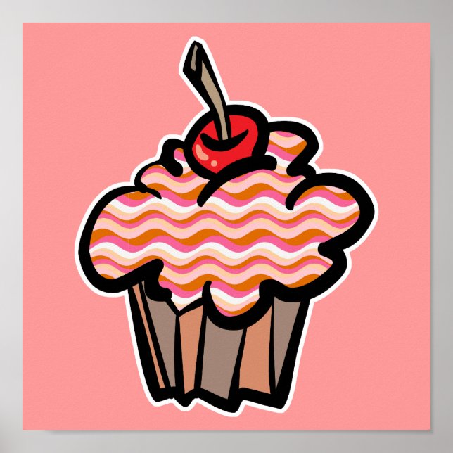 wavy lines cupcake poster (Front)