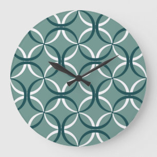 Wavy Lines Green Seamless Pattern Large Clock