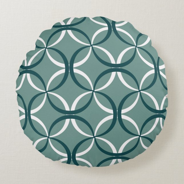 Wavy Lines Green Seamless Pattern Round Cushion (Front)