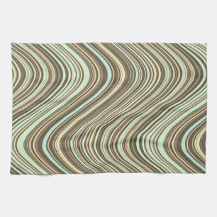 Wavy Lines in Light Brown/Beige/Turquoise Blue Tea Towel