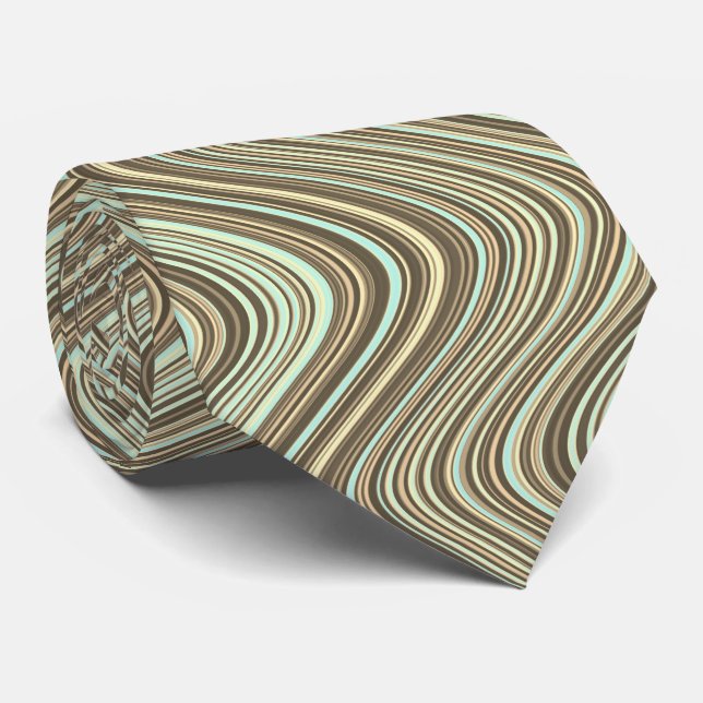 Wavy Lines in Light Brown/Beige/Turquoise Blue Tie (Rolled)