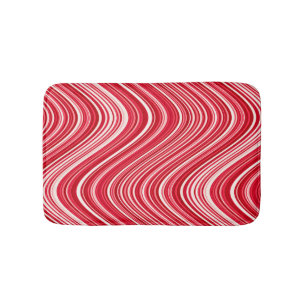Wavy Lines in Red and White Bath Mat