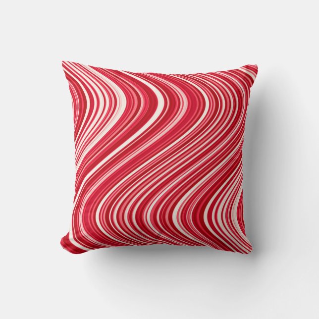Wavy Lines in Red and White Cushion (Front)