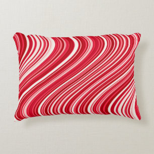 Wavy Lines in Red and White Decorative Cushion
