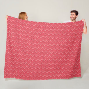 Wavy Lines in Red and White Fleece Blanket