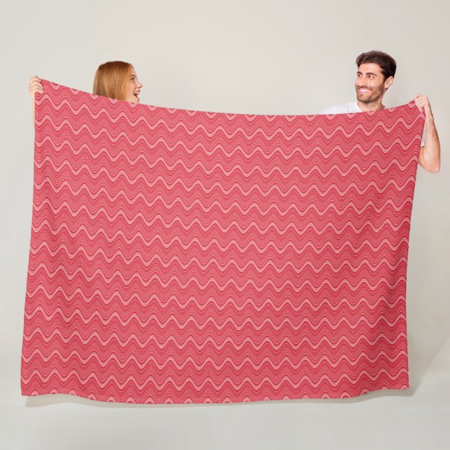 Wavy Lines in Red and White Fleece Blanket (In Situ)