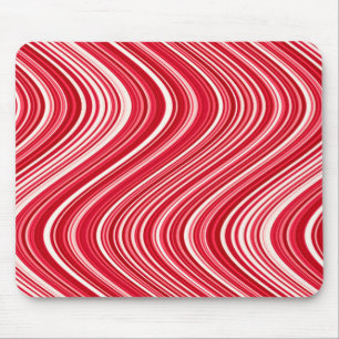 Wavy Lines in Red and White Mouse Mat