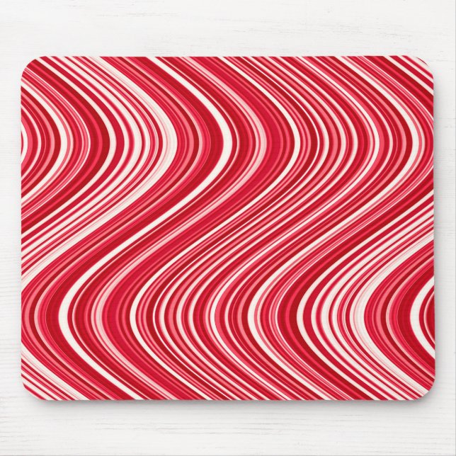 Wavy Lines in Red and White Mouse Mat (Front)