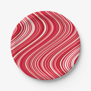 Wavy Lines in Red and White Paper Plate