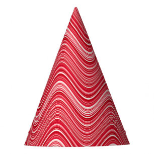 Wavy Lines in Red and White Party Hat
