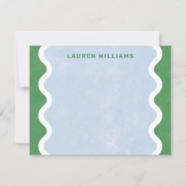 Wavy Lines Stationery Note Card - Green (Front)