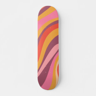 Wavy Loops Colourful Retro Abstract Pattern Skateboard