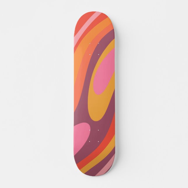 Wavy Loops Groovy Retro Abstract Pattern Skateboard (Front)