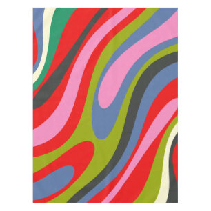 Wavy Loops Multicolor Retro Abstract Maximalist  Tablecloth