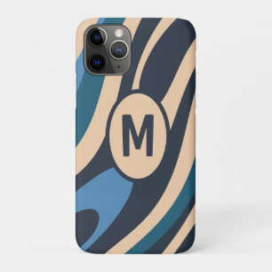 Wavy Loops Retro Abstract Pattern Initial Blue iPhone 11 Pro Case