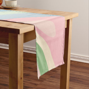 Wavy Loops Retro Abstract Pattern Pastel Blue Pink Short Table Runner