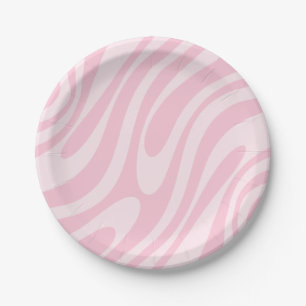 Wavy Loops Retro Abstract Pattern Pink  Paper Plate