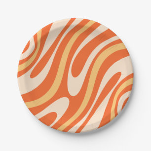 Wavy Loops Retro Abstract Pattern Tangerine Orange Paper Plate