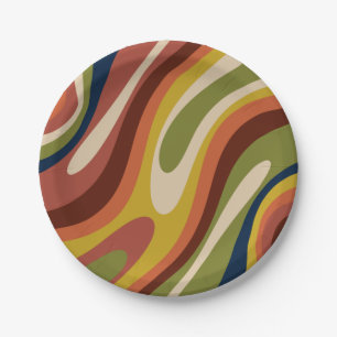 Wavy Loops Retro Abstract Pattern Vintage Vibe Paper Plate