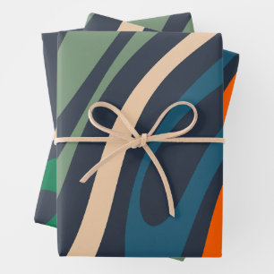 Wavy Loops Retro Abstract Patterns Wrapping Paper Sheet