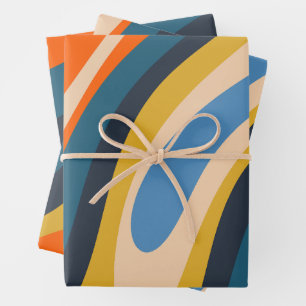 Wavy Loops Retro Modern Abstract Multi-Color Wrapping Paper Sheet