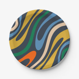 Wavy Loops Retro Modern Abstract Pattern Paper Plate