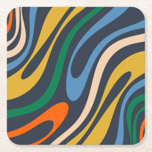 Wavy Loops Retro Modern Abstract Pattern Square Paper Coaster