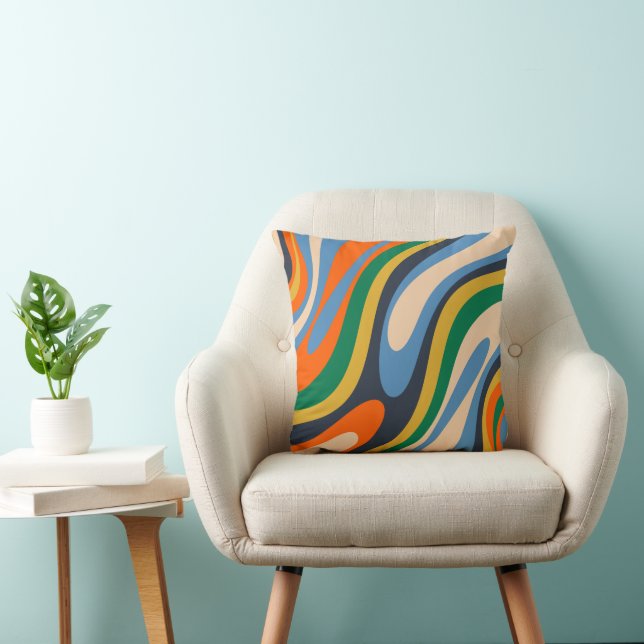 Wavy Loops Retro Multi-Colour Abstract Pattern Cushion (Chair)