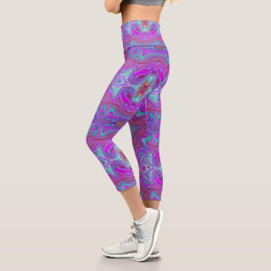 Wavy Magenta and Blue Trippy Marbled Pattern Capri Leggings