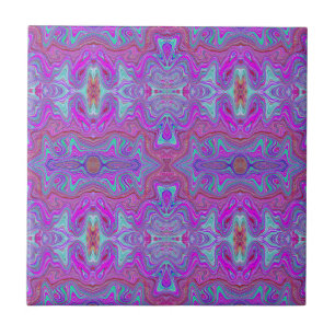 Wavy Magenta and Blue Trippy Marbled Pattern Tile