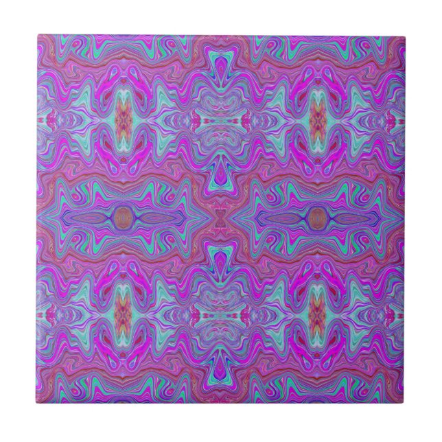 Wavy Magenta and Blue Trippy Marbled Pattern Tile (Front)